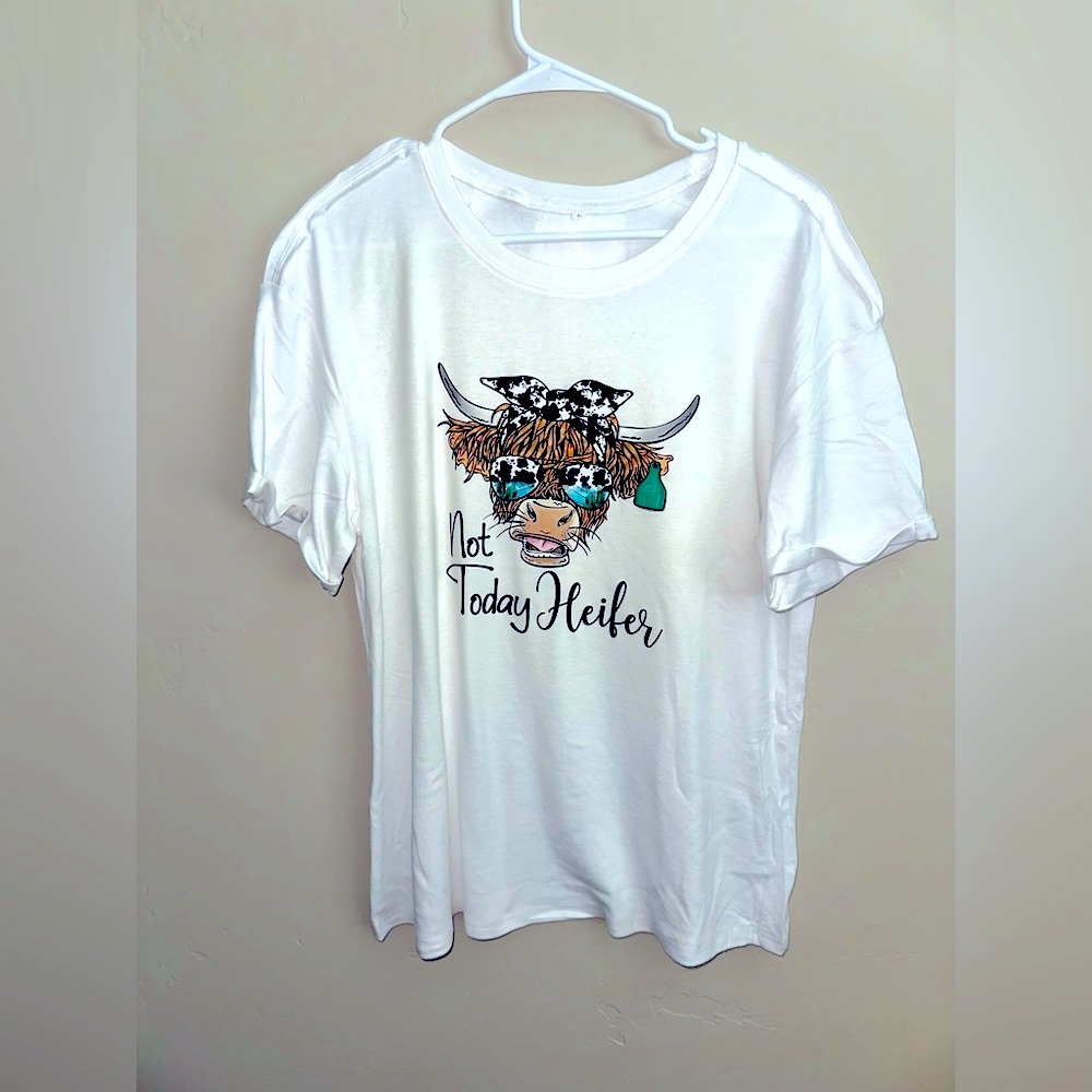 NWOT White Oversized Short Sleeve Graphic Tee with Cute Spunky Cow